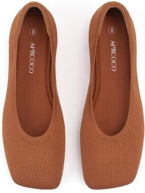 Women's Burnt Orange Wide Toe Box Square Toe Washable Slip On Ballet Flat Shoes